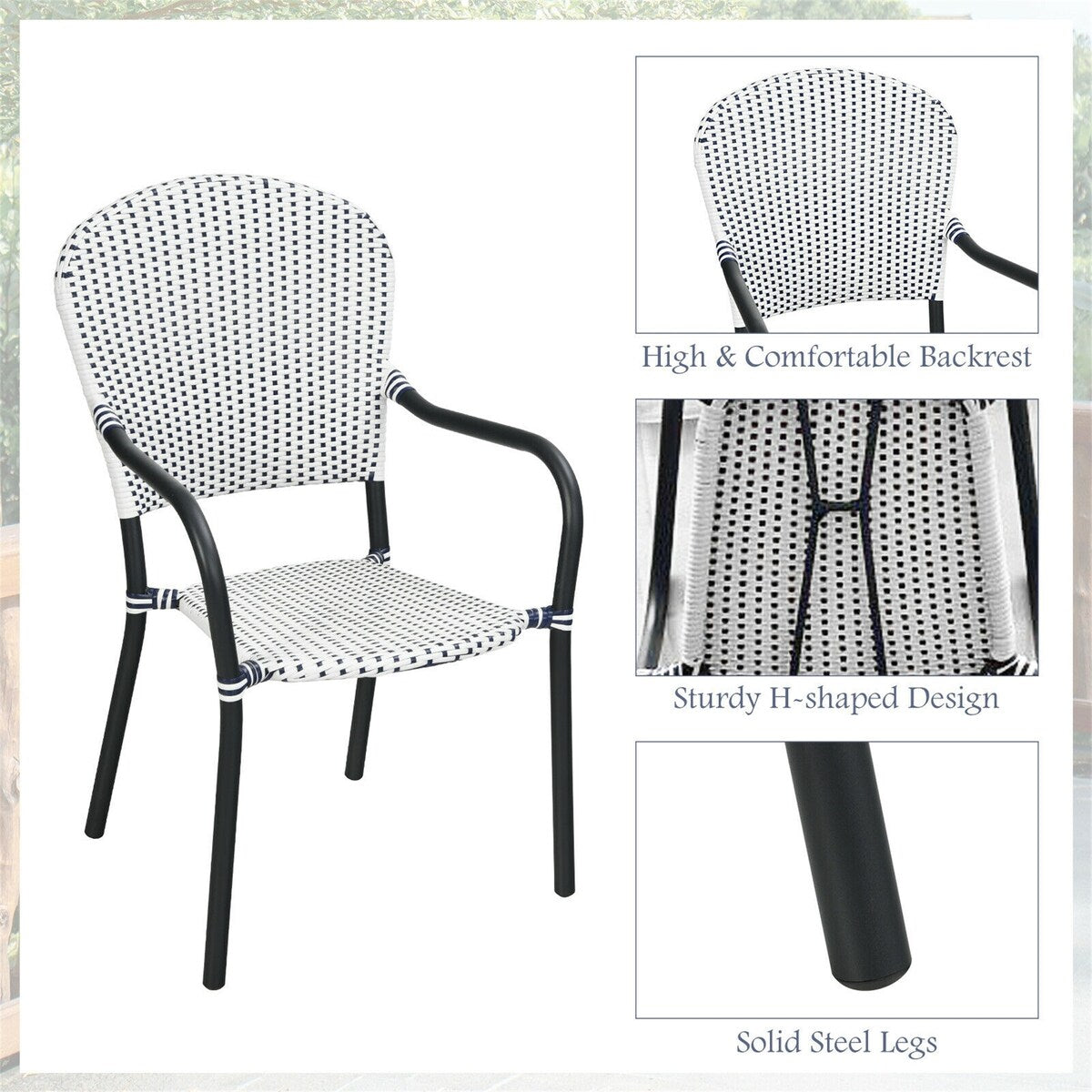 Patio Rattan Stackable Dining Chair with Armrest (Set of 4)