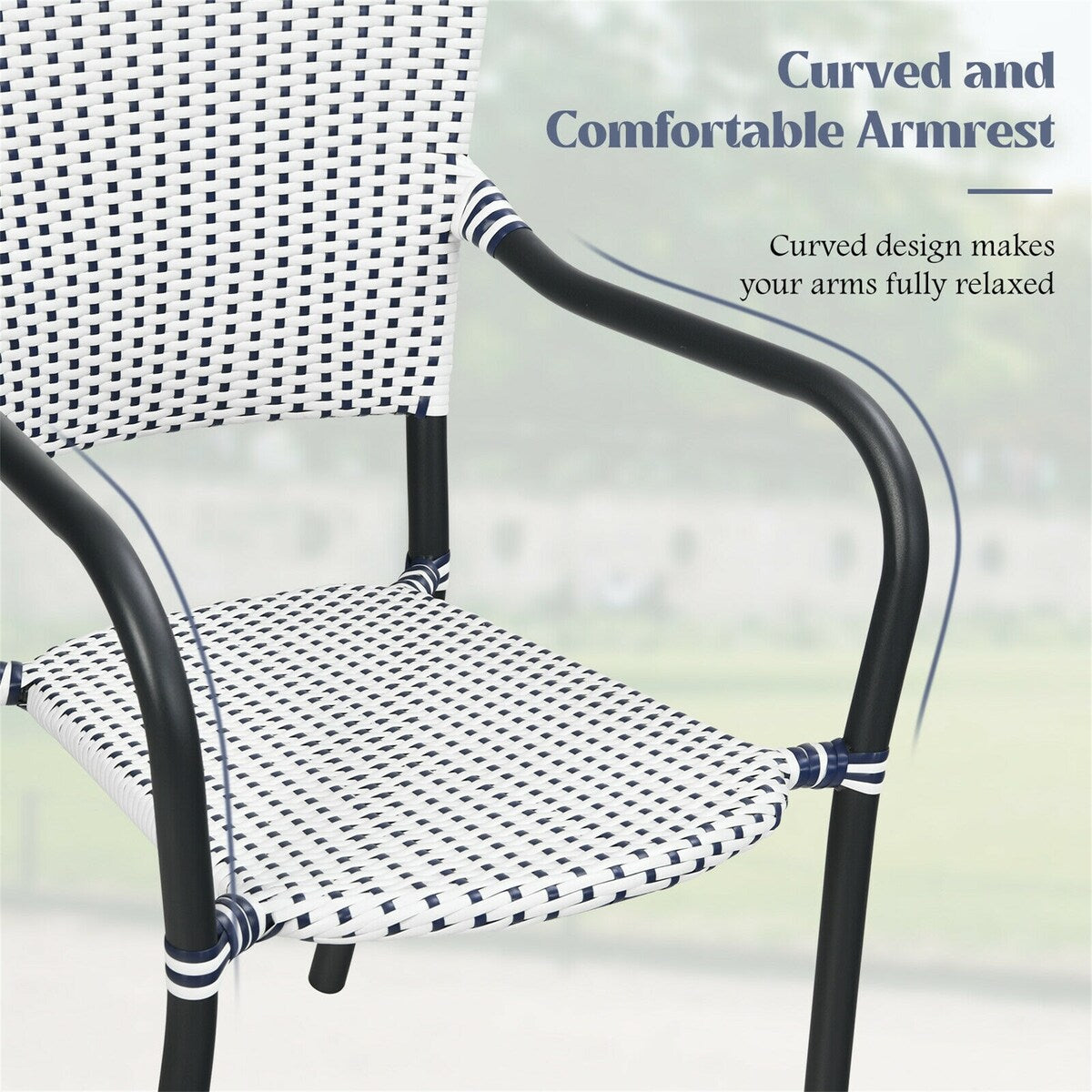 Patio Rattan Stackable Dining Chair with Armrest (Set of 4)