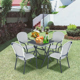 Patio Rattan Stackable Dining Chair with Armrest (Set of 4)