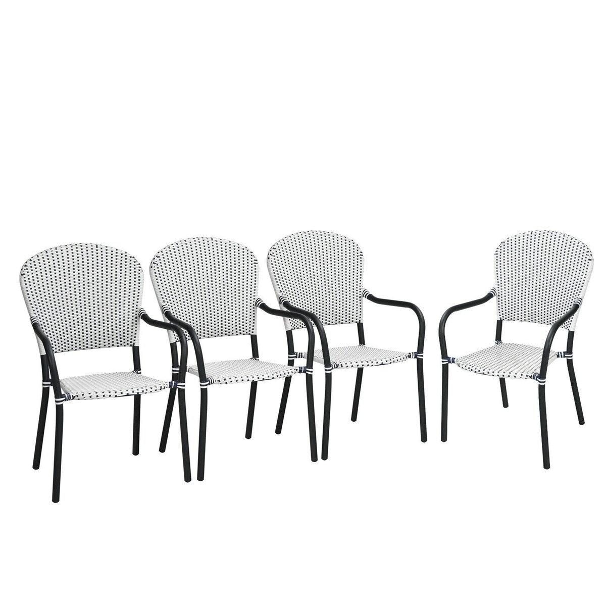 Patio Rattan Stackable Dining Chair with Armrest (Set of 4)