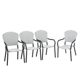 Patio Rattan Stackable Dining Chair with Armrest (Set of 4)