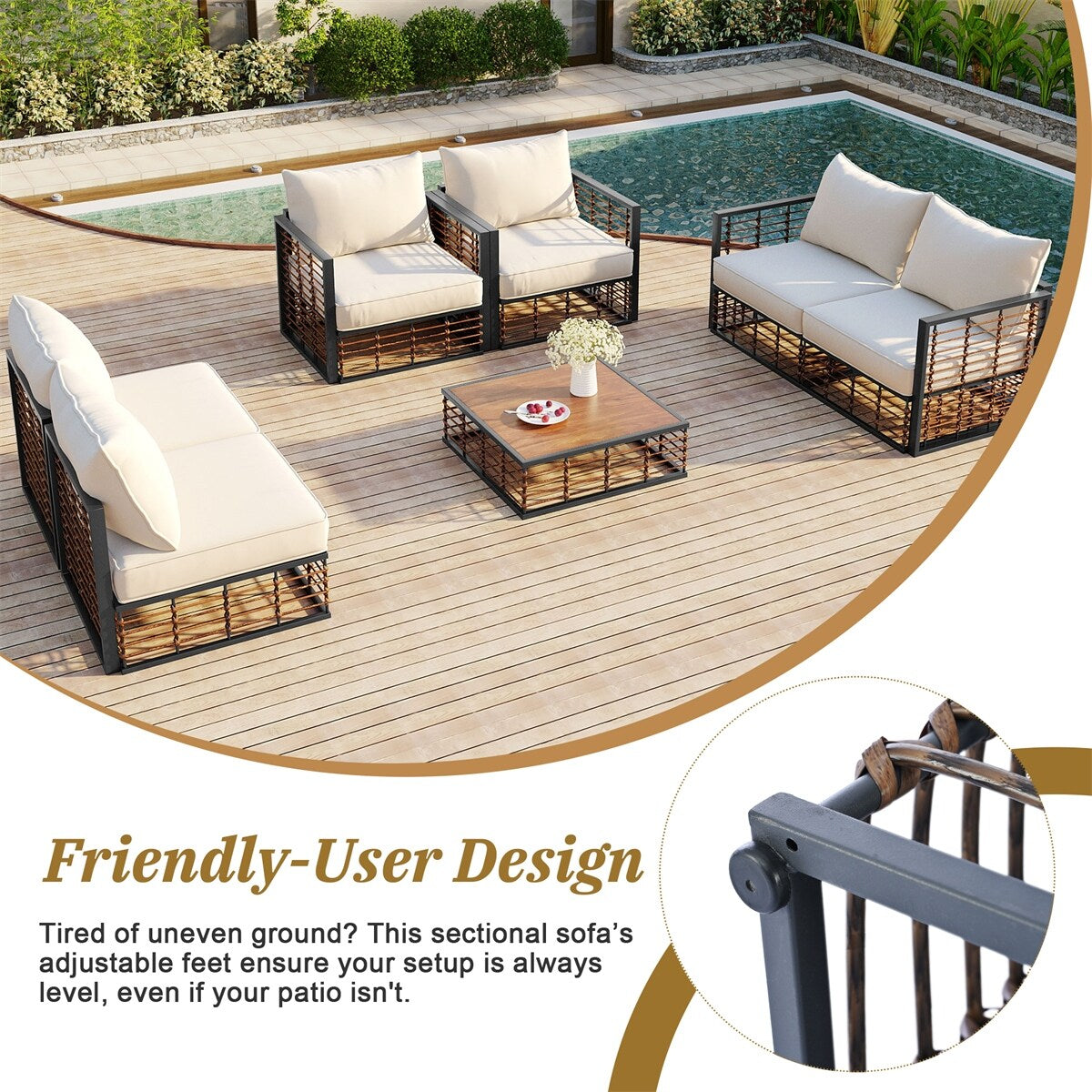 Patio Sectional Sofa Set,Garden Conversational Furniture Set,7 PCS