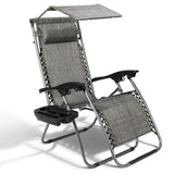 Patio Single Zero Gravity Folding Lounge Recliner Chair with Canopy and Cup Holder