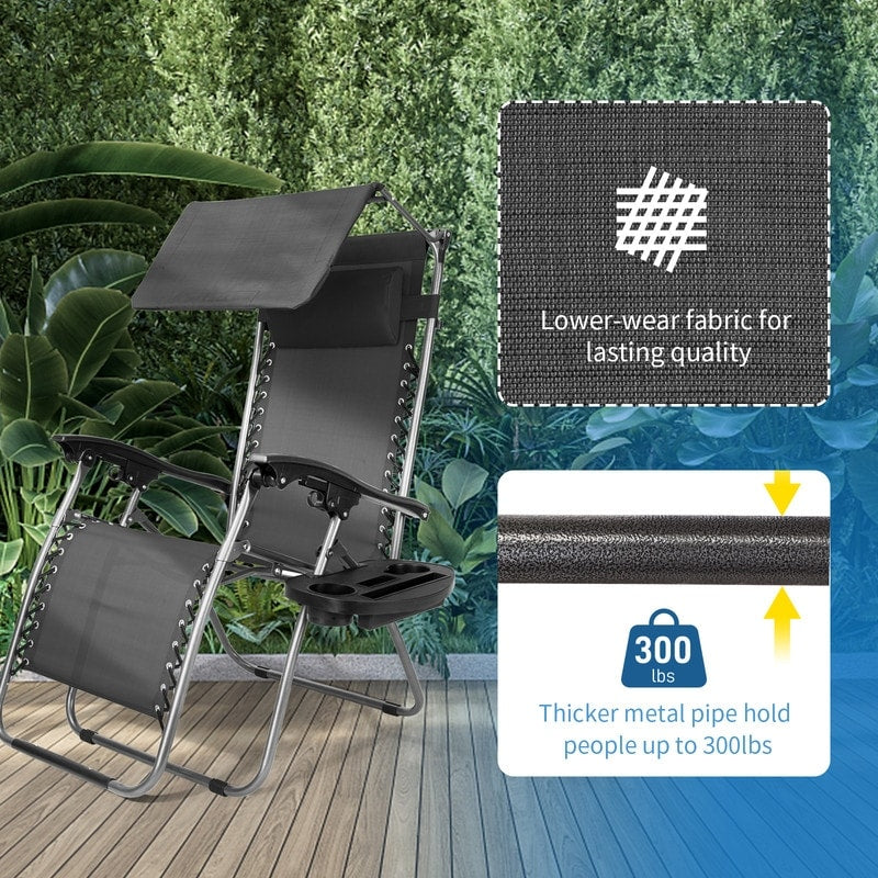 Patio Single Zero Gravity Folding Lounge Recliner Chair with Canopy and Cup Holder