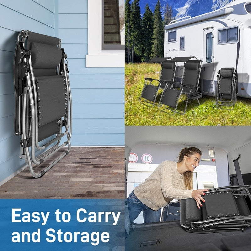 Patio Single Zero Gravity Folding Lounge Recliner Chair with Canopy and Cup Holder