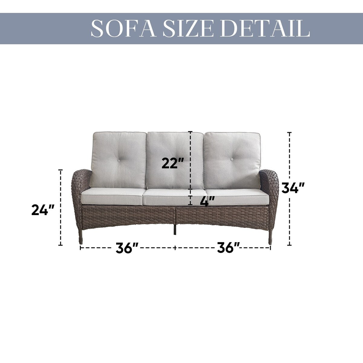 Patio Sofa with 2 Rocking Chair Coffee Table - Brown