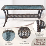 Patio Sofa with 2 Rocking Chair Coffee Table - Brown