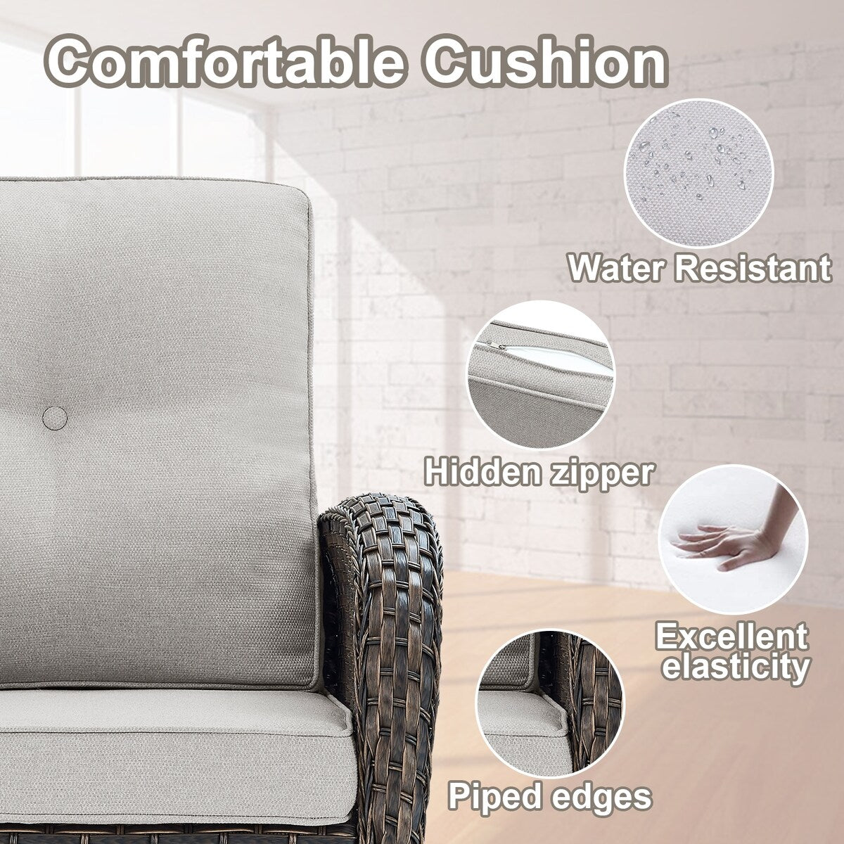 Patio Sofa with 2 Rocking Chair Coffee Table - Brown