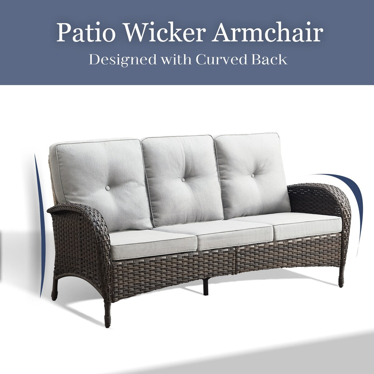 Patio Sofa with 2 Rocking Chair Coffee Table - Brown