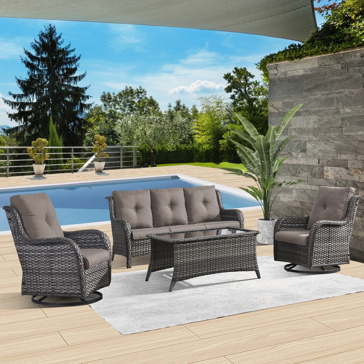 Patio Sofa with Swivel Rocking Chair