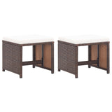 Patio Stools 2 pcs with Cushions Poly Rattan Brown