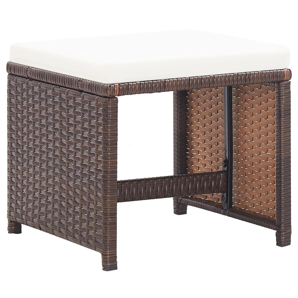 Patio Stools 2 pcs with Cushions Poly Rattan Brown