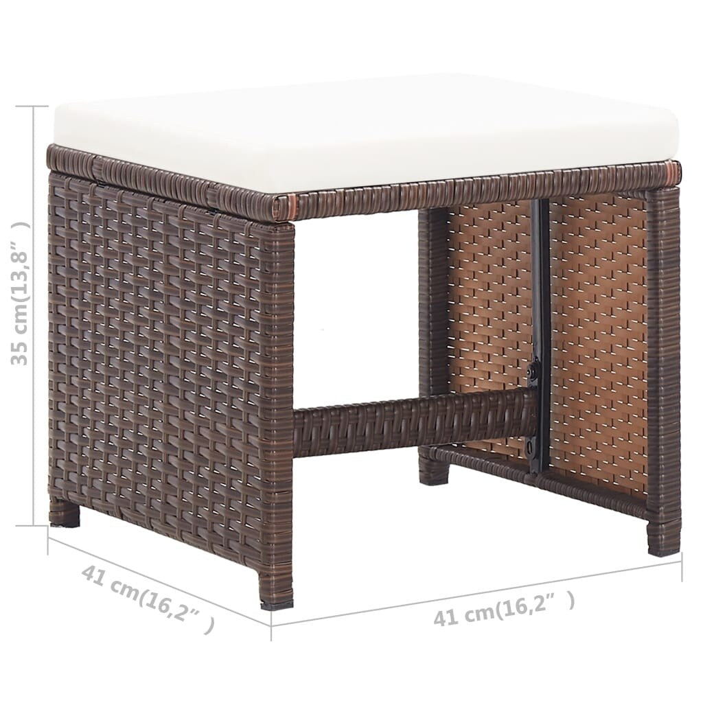 Patio Stools 2 pcs with Cushions Poly Rattan Brown