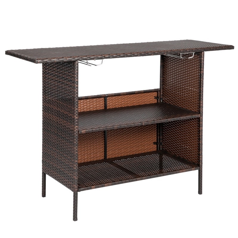 Patio Wicker Bar Table with Cup Holder