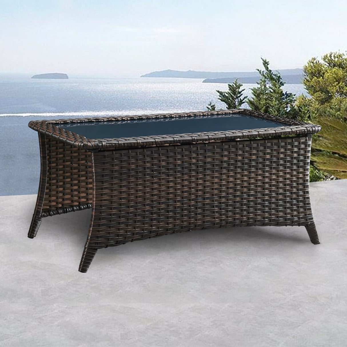 Patio Wicker Rattan Coffee Table Glass Top Rattan Table