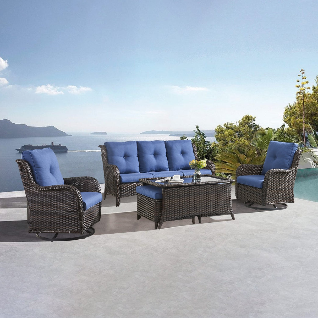 Patio Wicker Rattan Coffee Table Glass Top Rattan Table