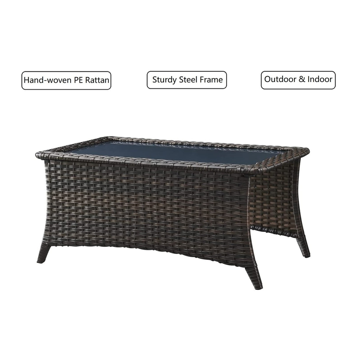 Patio Wicker Rattan Coffee Table Glass Top Rattan Table