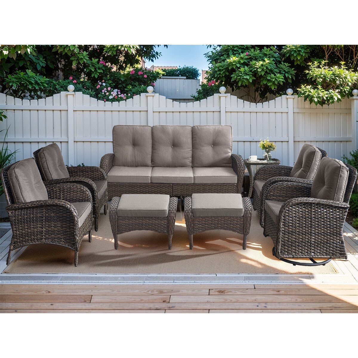 Patio Wicker Sofa Swivel Chair Set of 8