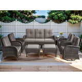 Patio Wicker Sofa Swivel Chair Set of 8