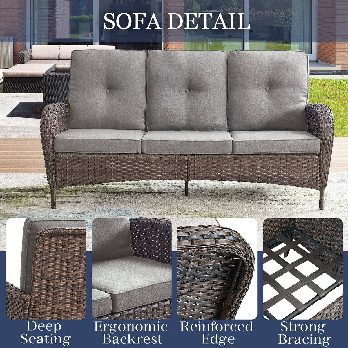 Patio Wicker Sofa Swivel Chair Set of 8