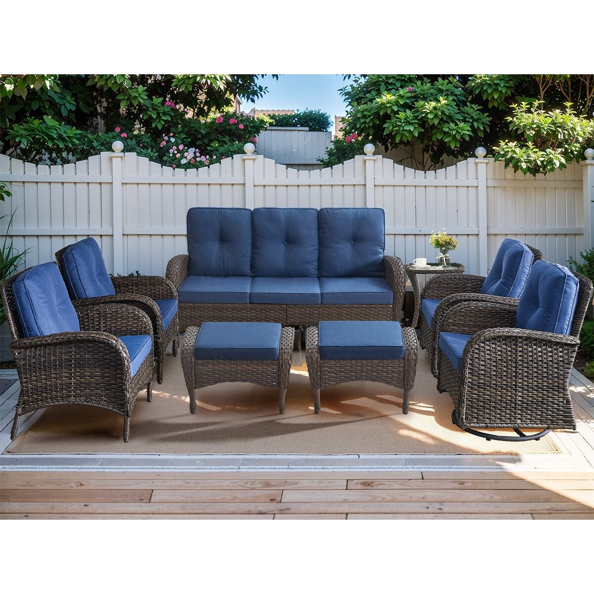 Patio Wicker Sofa Swivel Chair Set of 8