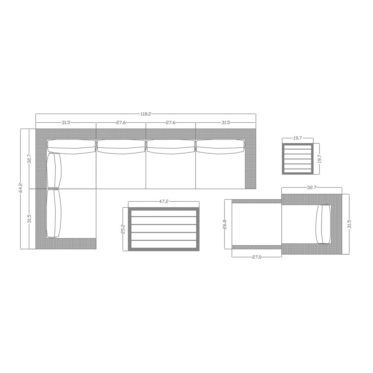Patio8 Outdoor Sectional 9pcs Gray Wicker Patio Casual Furniture Set