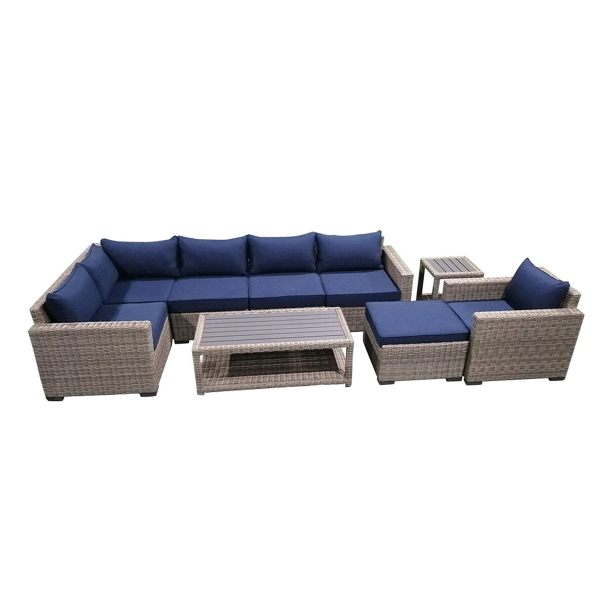 Patio8 Outdoor Sectional 9pcs Gray Wicker Patio Casual Furniture Set