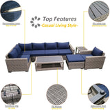 Patio8 Outdoor Sectional 9pcs Gray Wicker Patio Casual Furniture Set