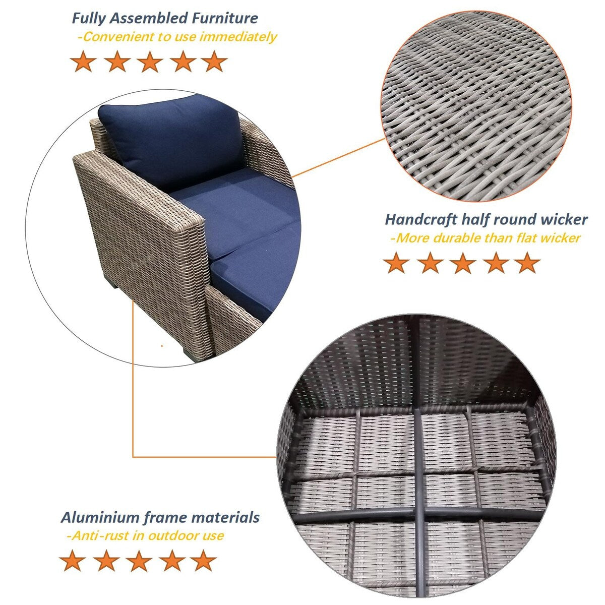 Patio8 Outdoor Sectional 9pcs Gray Wicker Patio Casual Furniture Set