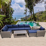 Patio8 Outdoor Sectional 9pcs Gray Wicker Patio Casual Furniture Set