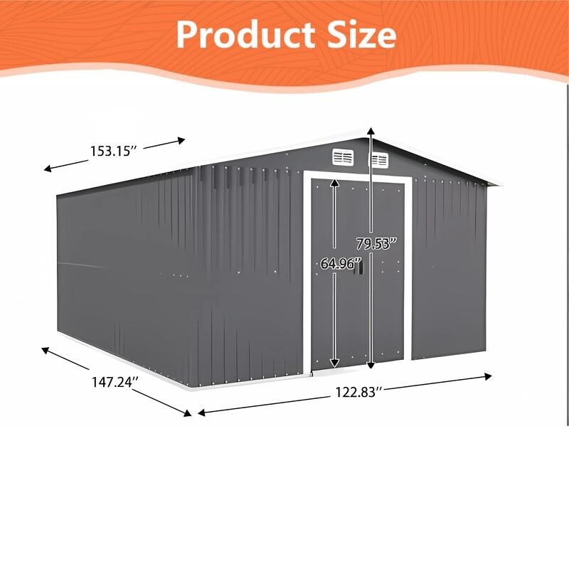 Patio, Lawn & Garden,Metal Outdoor Storage Shed 10FT x 12FT,Lockable Door Metal Garden Shed