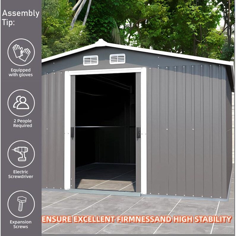 Patio, Lawn & Garden,Metal Outdoor Storage Shed 10FT x 12FT,Lockable Door Metal Garden Shed
