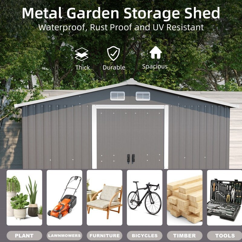 Patio, Lawn & Garden,Metal Outdoor Storage Shed 10FT x 12FT,Lockable Door Metal Garden Shed