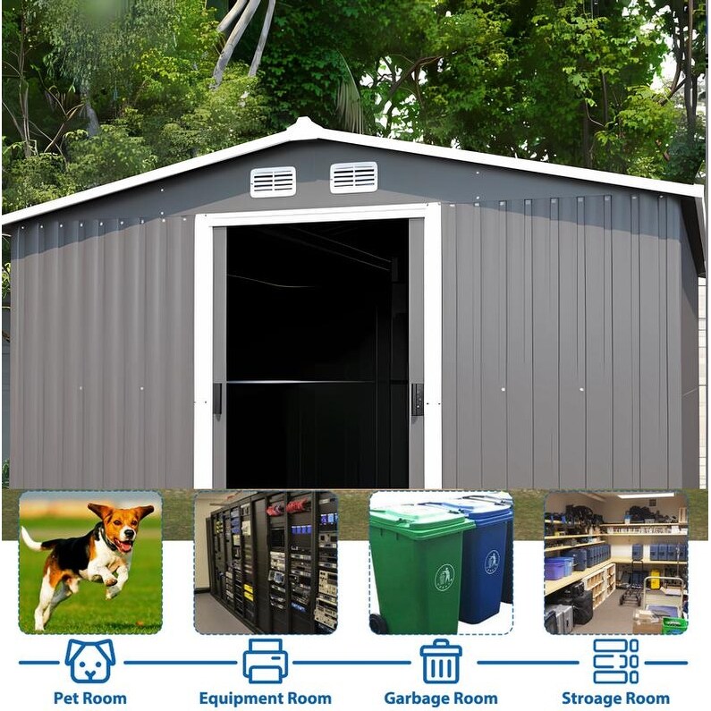 Patio, Lawn & Garden,Metal Outdoor Storage Shed 10FT x 12FT,Lockable Door Metal Garden Shed