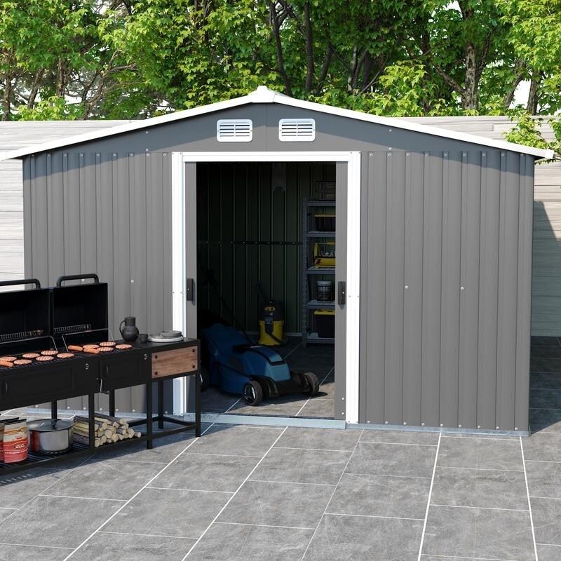 Patio, Lawn & Garden,Metal Outdoor Storage Shed 10FT x 12FT,Lockable Door Metal Garden Shed