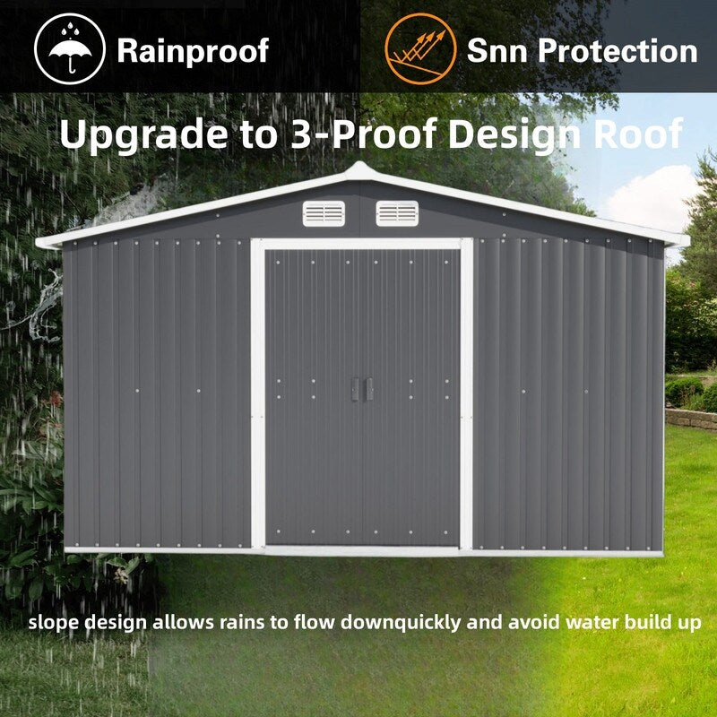 Patio, Lawn & Garden,Metal Outdoor Storage Shed 10FT x 12FT,Lockable Door Metal Garden Shed
