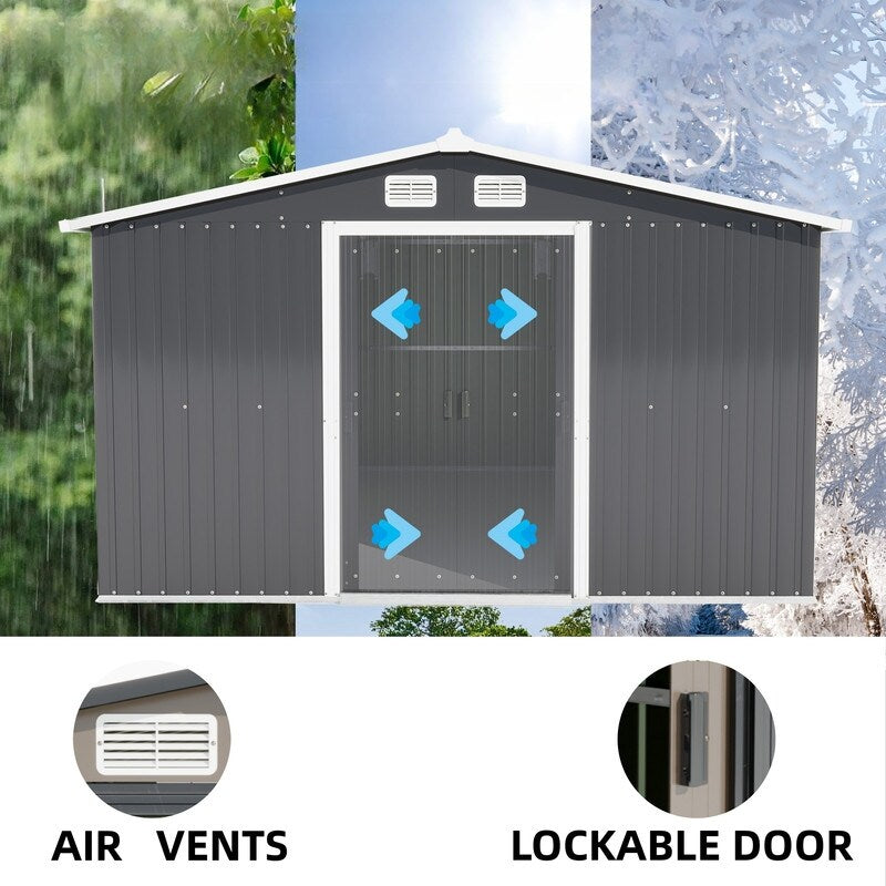 Patio, Lawn & Garden,Metal Outdoor Storage Shed 10FT x 12FT,Lockable Door Metal Garden Shed