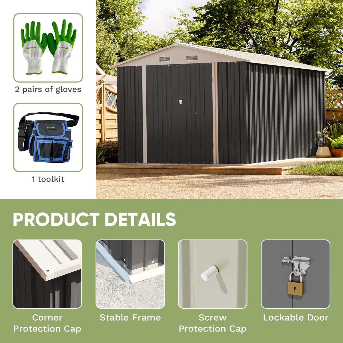 Patiowell 8 x 12 Outdoor Storage Shed with Shelf, Easy Installation