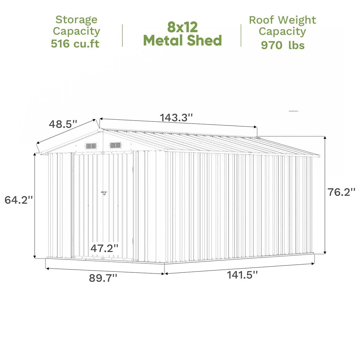 Patiowell 8 x 12 Outdoor Storage Shed with Shelf, Easy Installation