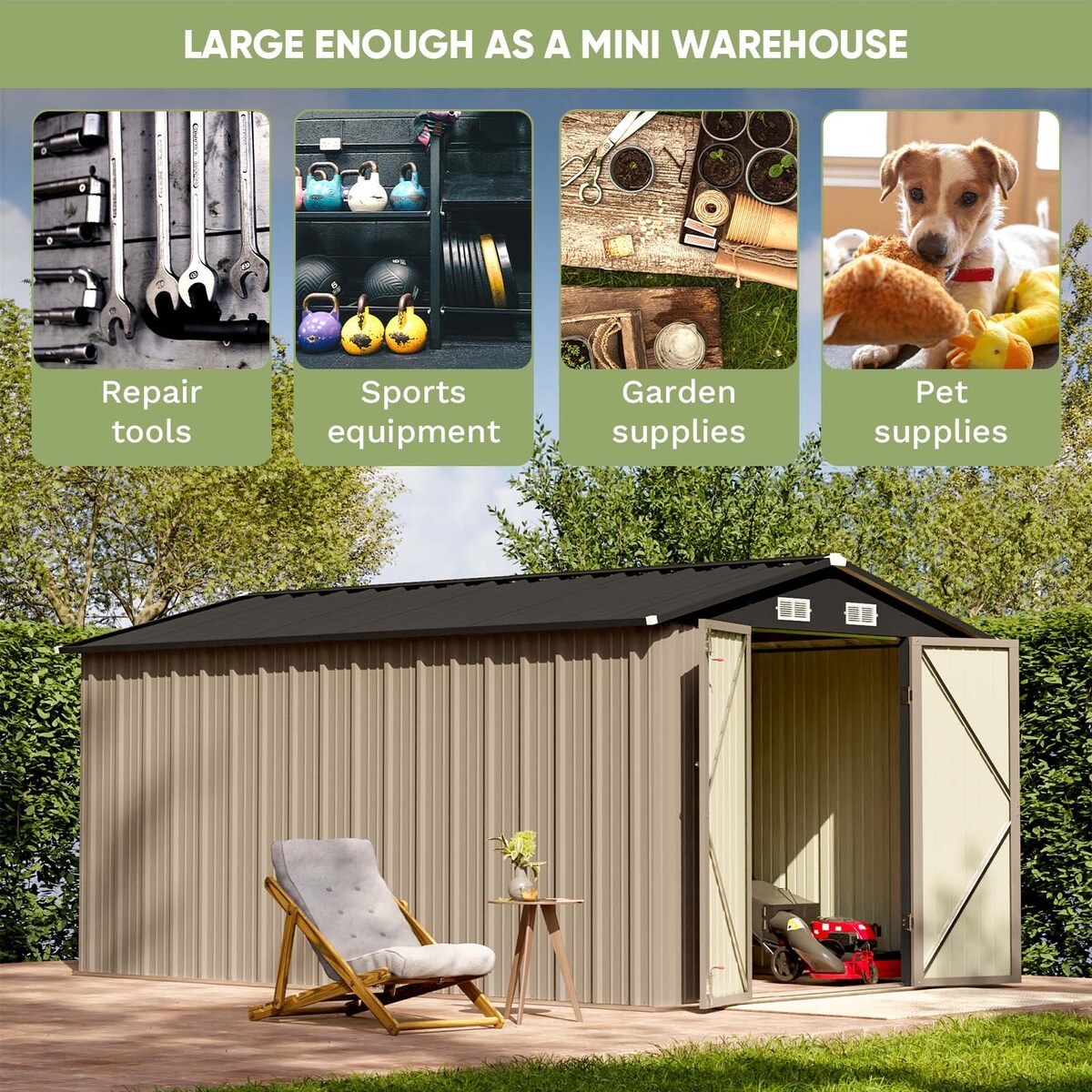 Patiowell 8 x 12 Outdoor Storage Shed with Shelf, Easy Installation