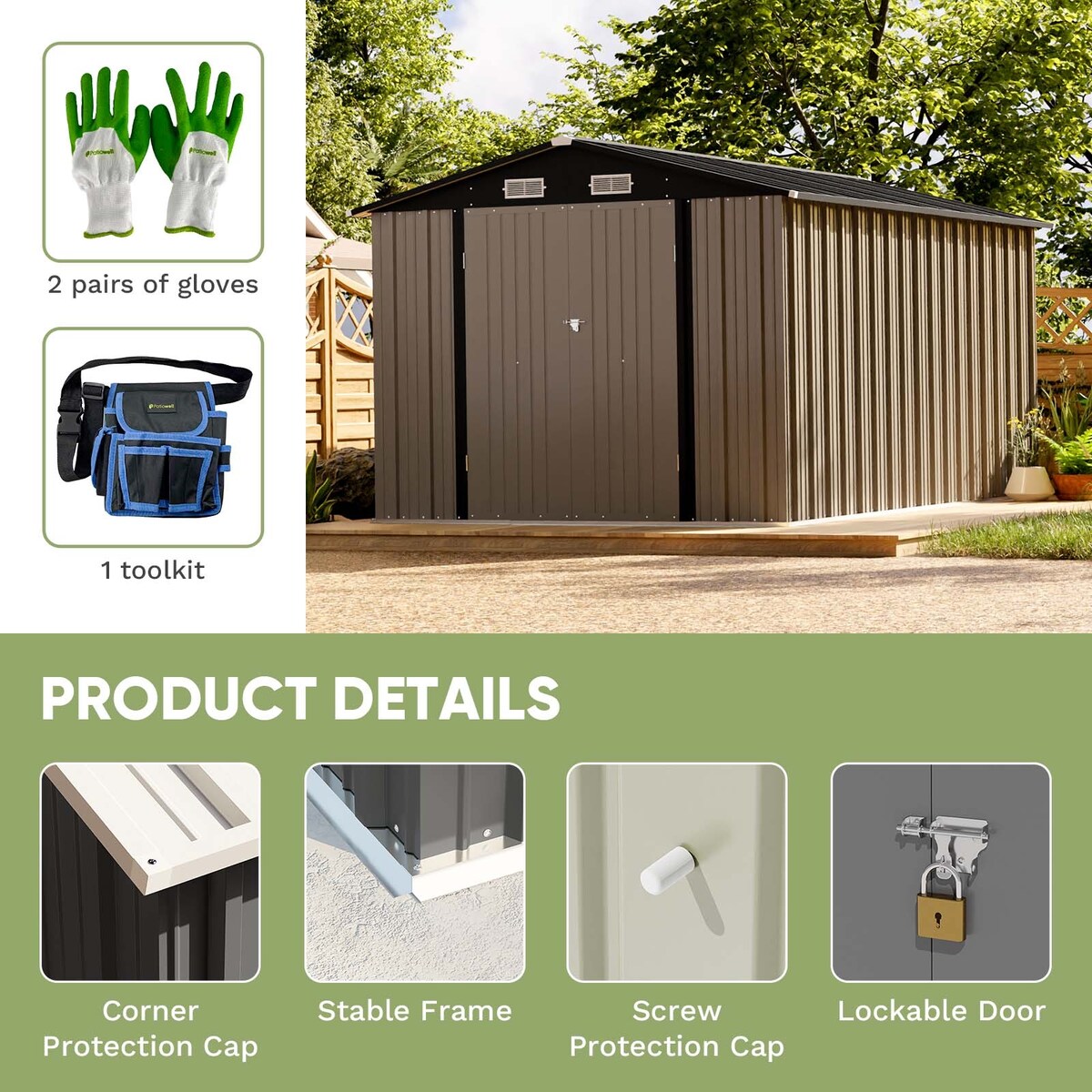 Patiowell 8 x 12 Outdoor Storage Shed with Shelf, Easy Installation