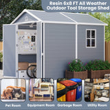Patiowell 4' x 6' & 8' x 6' Plastic Outdoor Storage Shed with Floor to Store Patio Furniture and Tools, Grey