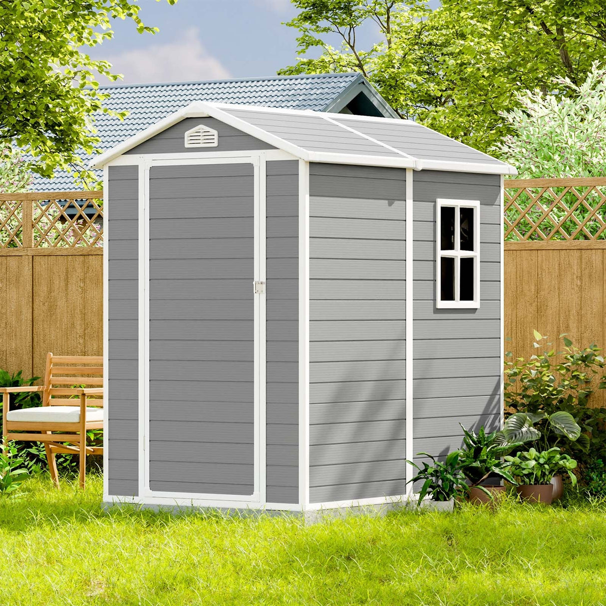 Patiowell 4' x 6' & 8' x 6' Plastic Outdoor Storage Shed with Floor to Store Patio Furniture and Tools, Grey