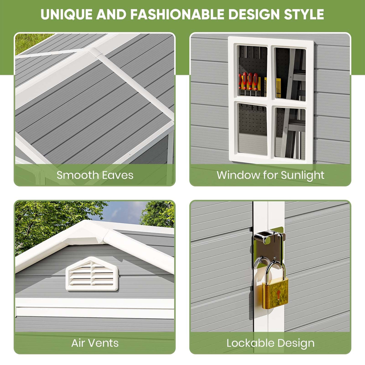 Patiowell 4' x 6' & 8' x 6' Plastic Outdoor Storage Shed with Floor to Store Patio Furniture and Tools, Grey