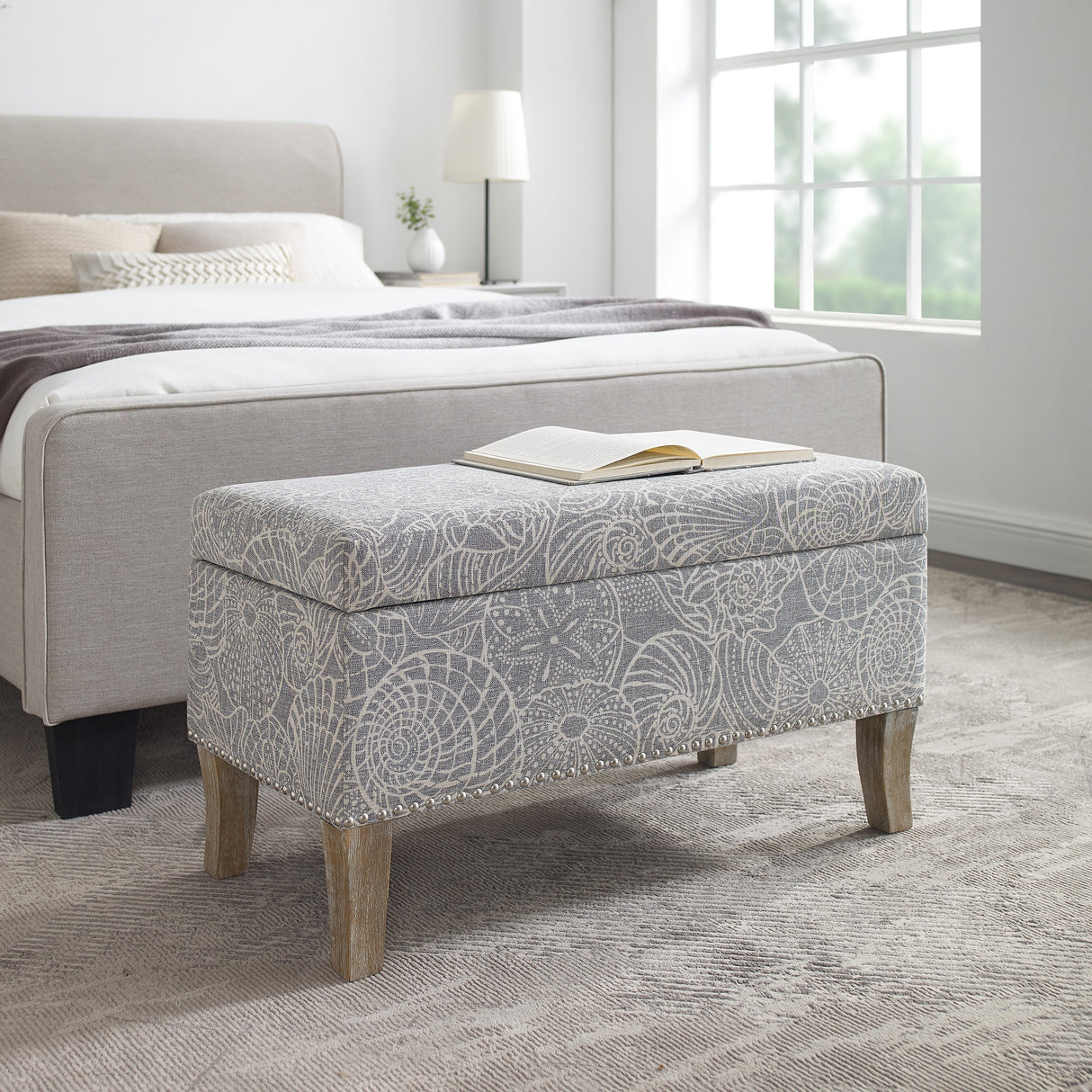 Patrice Stone Upholstered Storage Ottoman Bench
