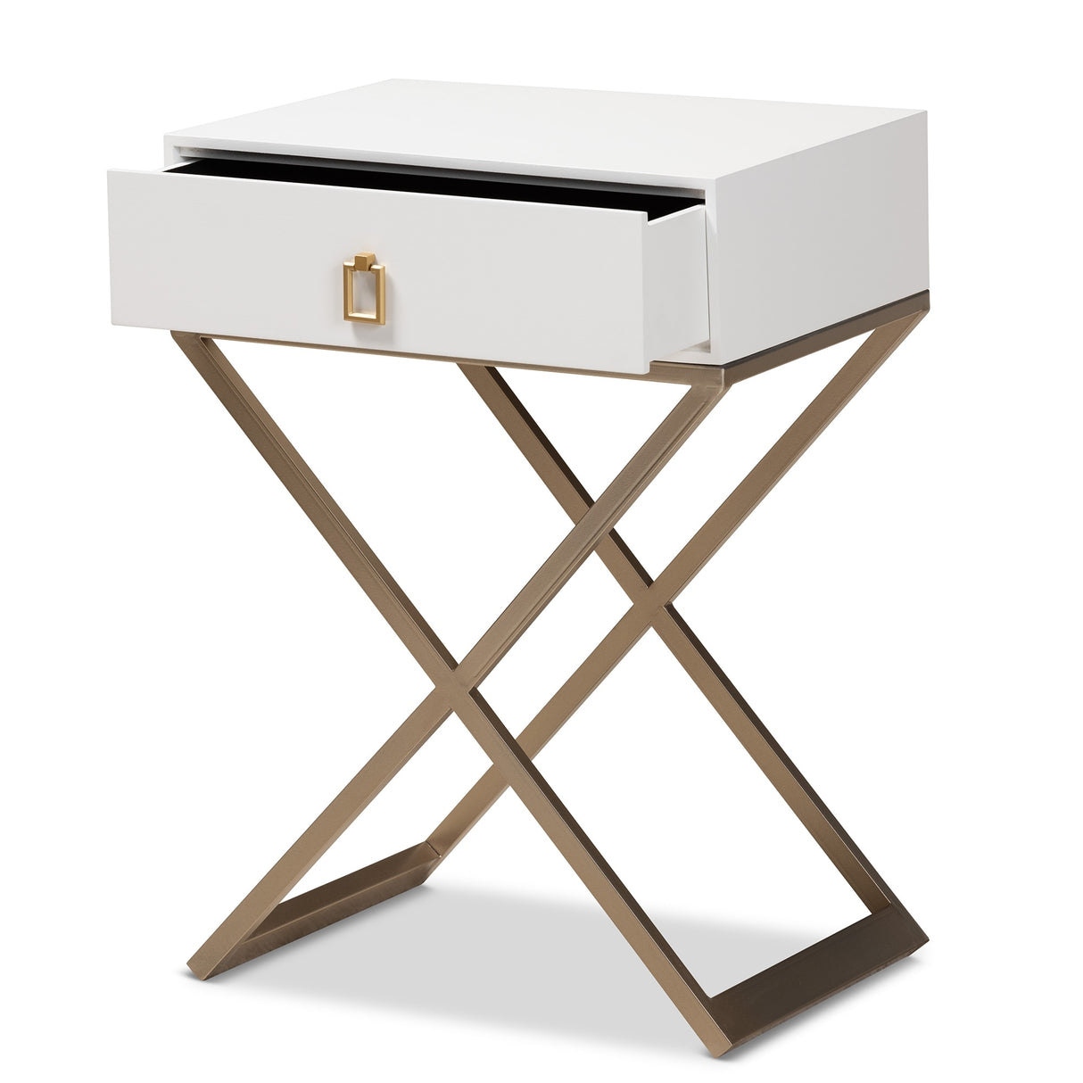 Baxton Studio Patricia Modern and Contemporary Wood and Powder Coated Brass Effect Metal 1-Drawer End Table