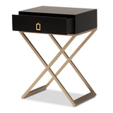Baxton Studio Patricia Modern and Contemporary Wood and Powder Coated Brass Effect Metal 1-Drawer End Table