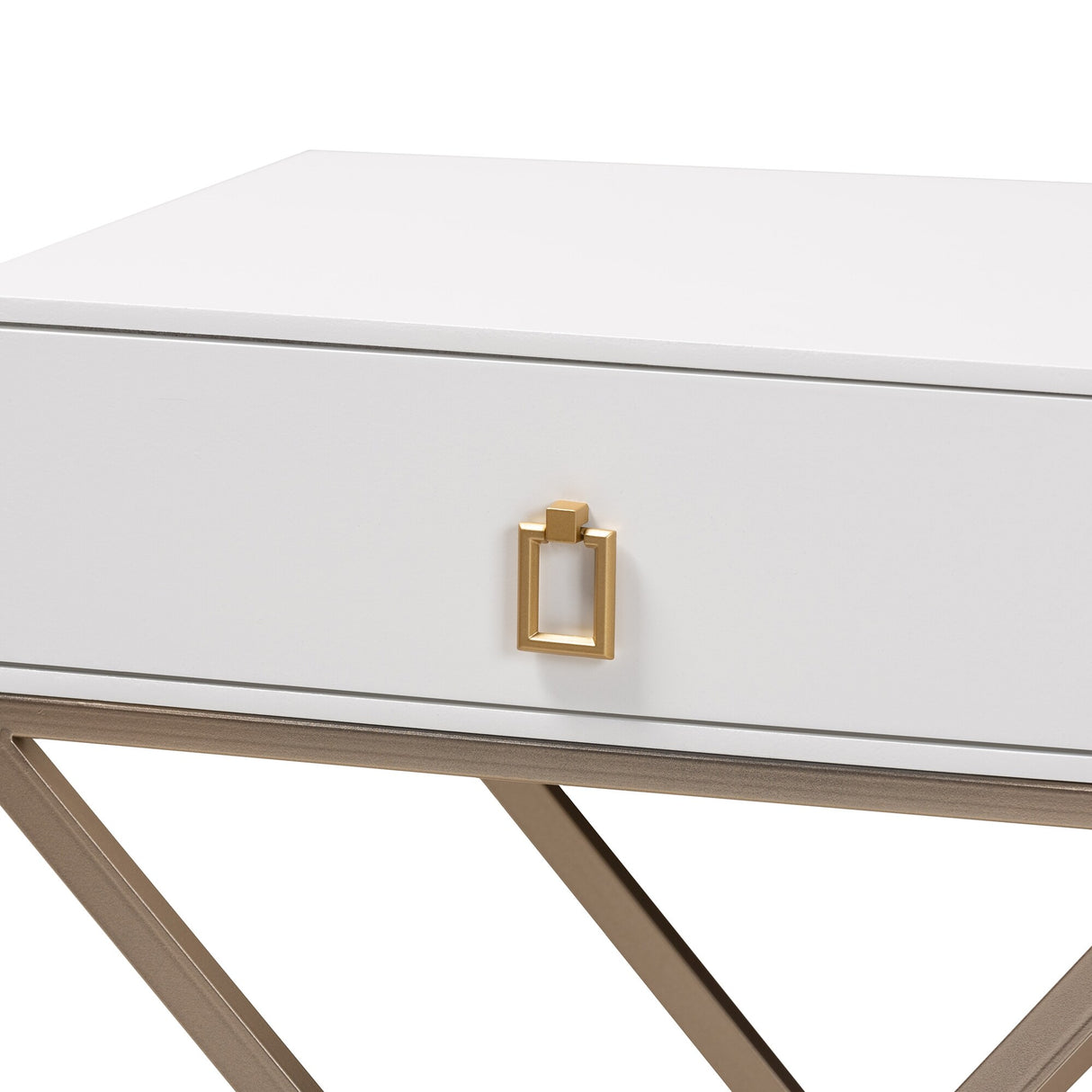 Baxton Studio Patricia Modern and Contemporary Wood and Powder Coated Brass Effect Metal 1-Drawer End Table