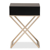 Baxton Studio Patricia Modern and Contemporary Wood and Powder Coated Brass Effect Metal 1-Drawer End Table