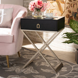 Baxton Studio Patricia Modern and Contemporary Wood and Powder Coated Brass Effect Metal 1-Drawer End Table